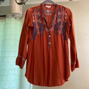 Burnt orange embroidered tunic top